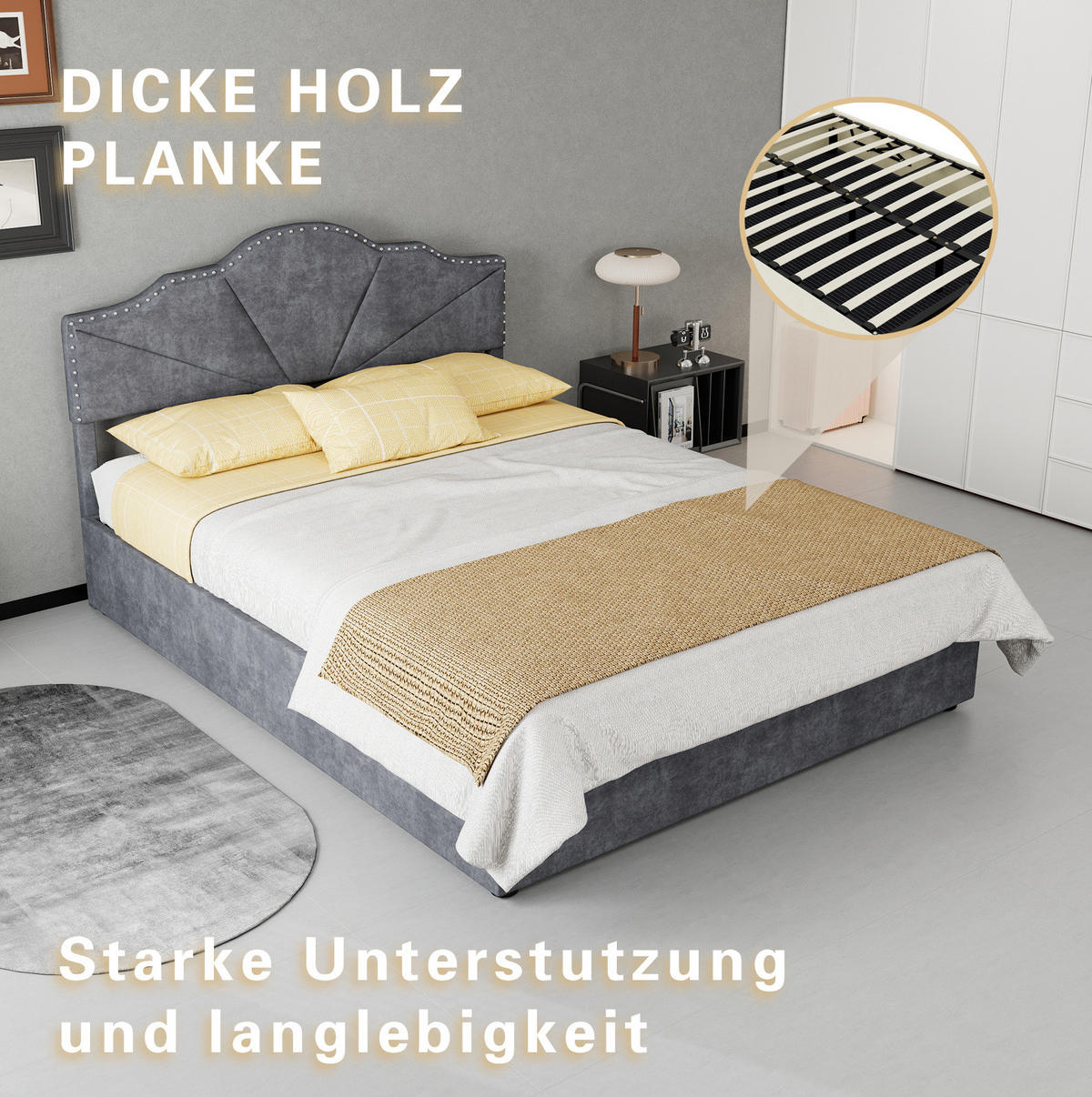 POLSTERBETT 140/200 cm mit Bettkasten, Lattenrost und Matratze, Grau - Grau, Textil (140/200cm) - Redom