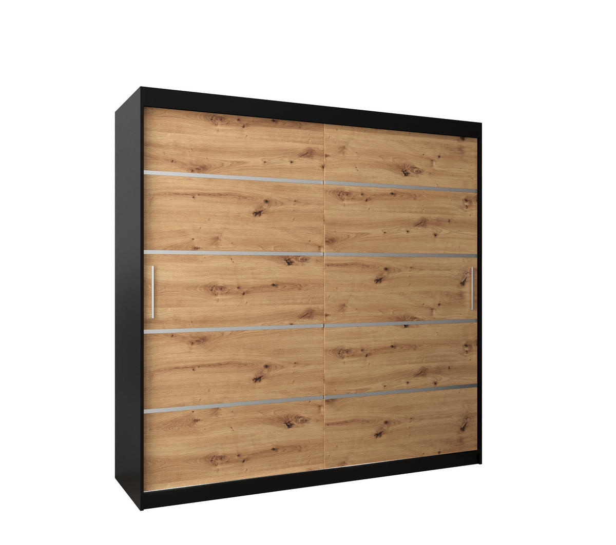 SCHWEBETÜRENSCHRANK 200/200/62 2-türig - Silberfarben/Schwarz, Holz/Kunststoff (200/200/62cm) - MÖBEL KRYSPOL