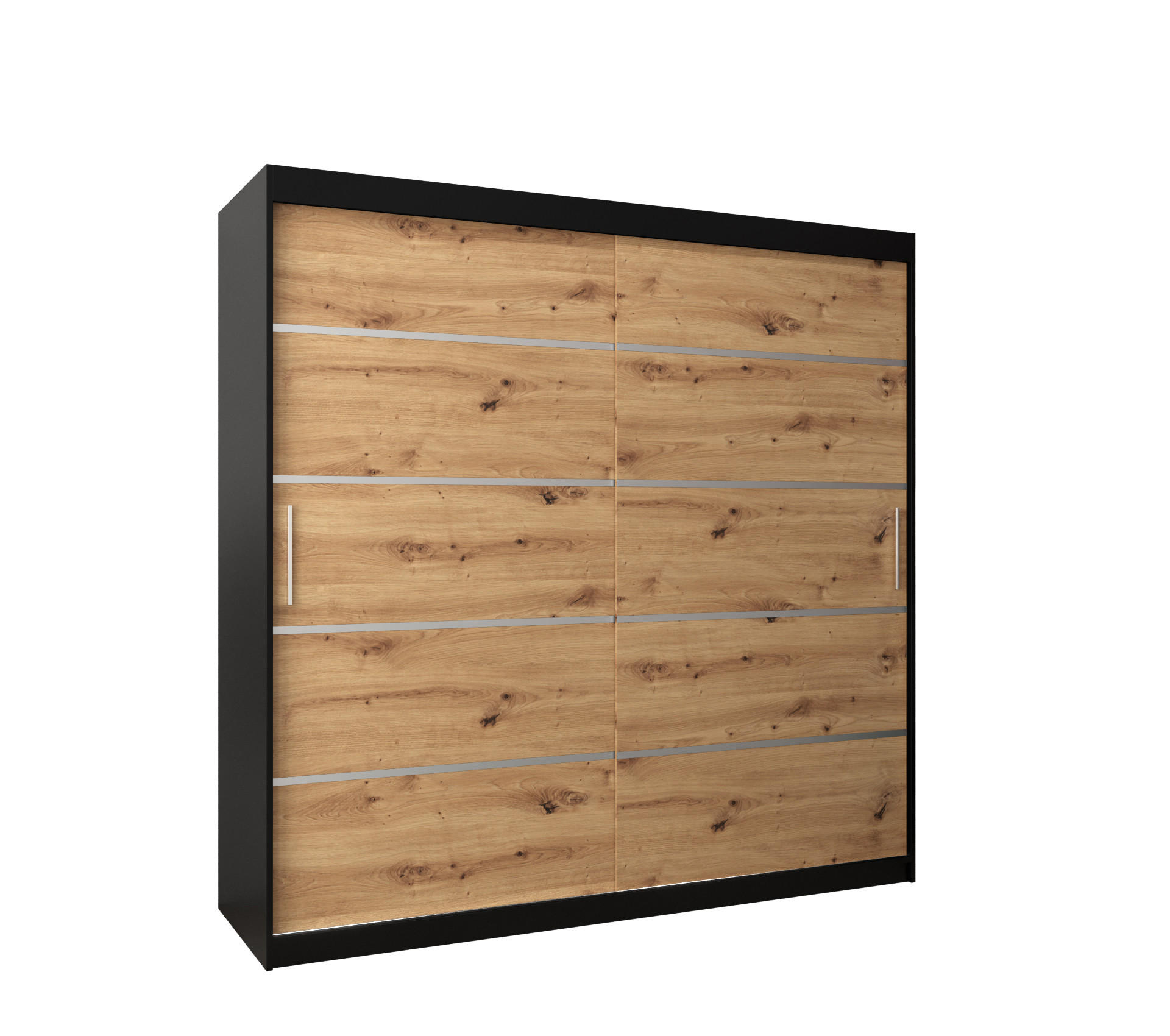 MÖBEL KRYSPOL SCHWEBETÜRENSCHRANK Schwarz, Eiche Artisan, Silber 200cm × 62cm × 200cm
