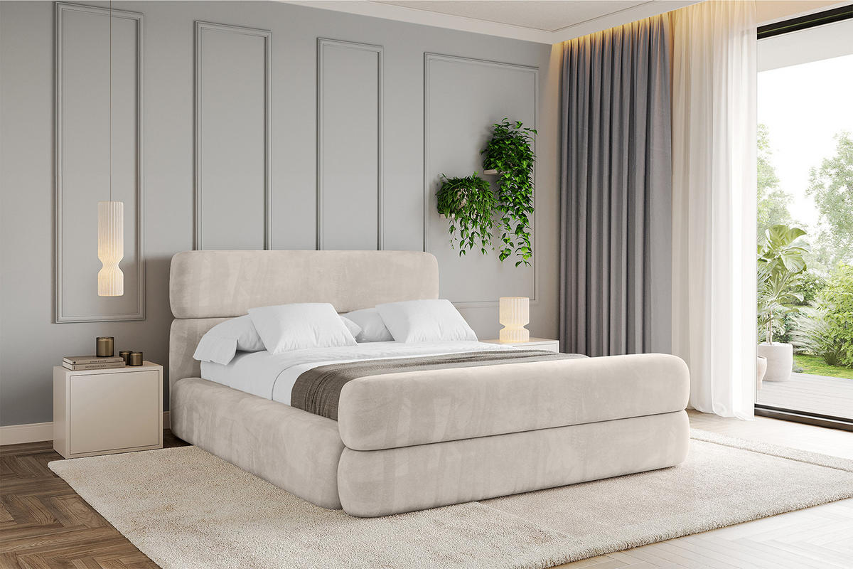 POLSTERBETT mit Bettkasten, Fußteil und Lattenrost, Boxbett ohne Matratze - ENORA-Z 120x200 Beige - Beige, Holzwerkstoff/Textil (120/200cm) - ALTDECOR