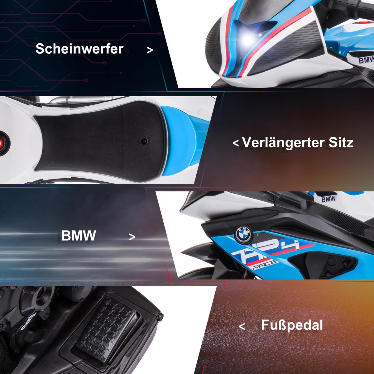 ELEKTRO KINDERMOTORRAD, Blau/Rot, PP+ Metall - Blau, Kunststoff (82.5/42/54cm) - HOMCOM