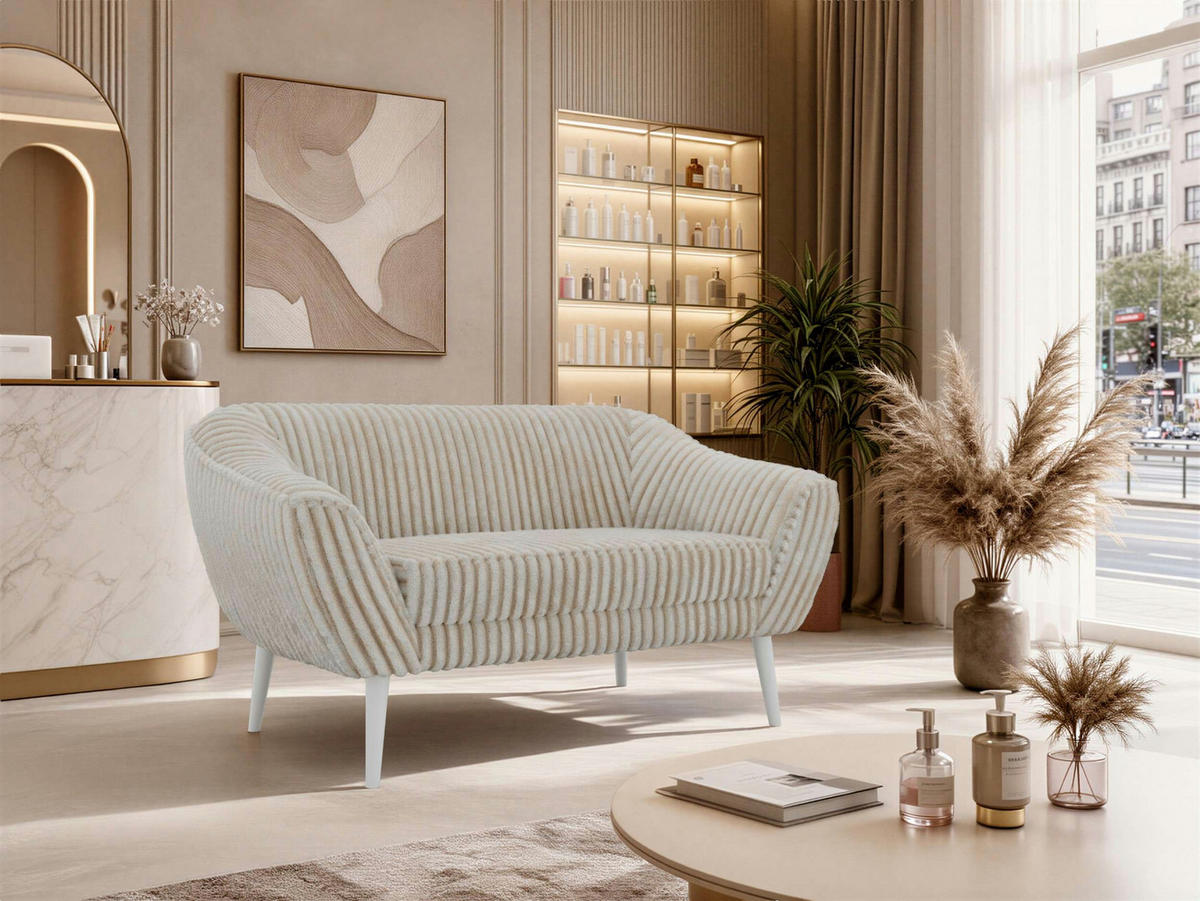 2-SITZER-SOFA PIRS - Beige Cord - Weiße Beine - Beige/Creme, Holzwerkstoff/Textil (140/75/74cm) - MKS