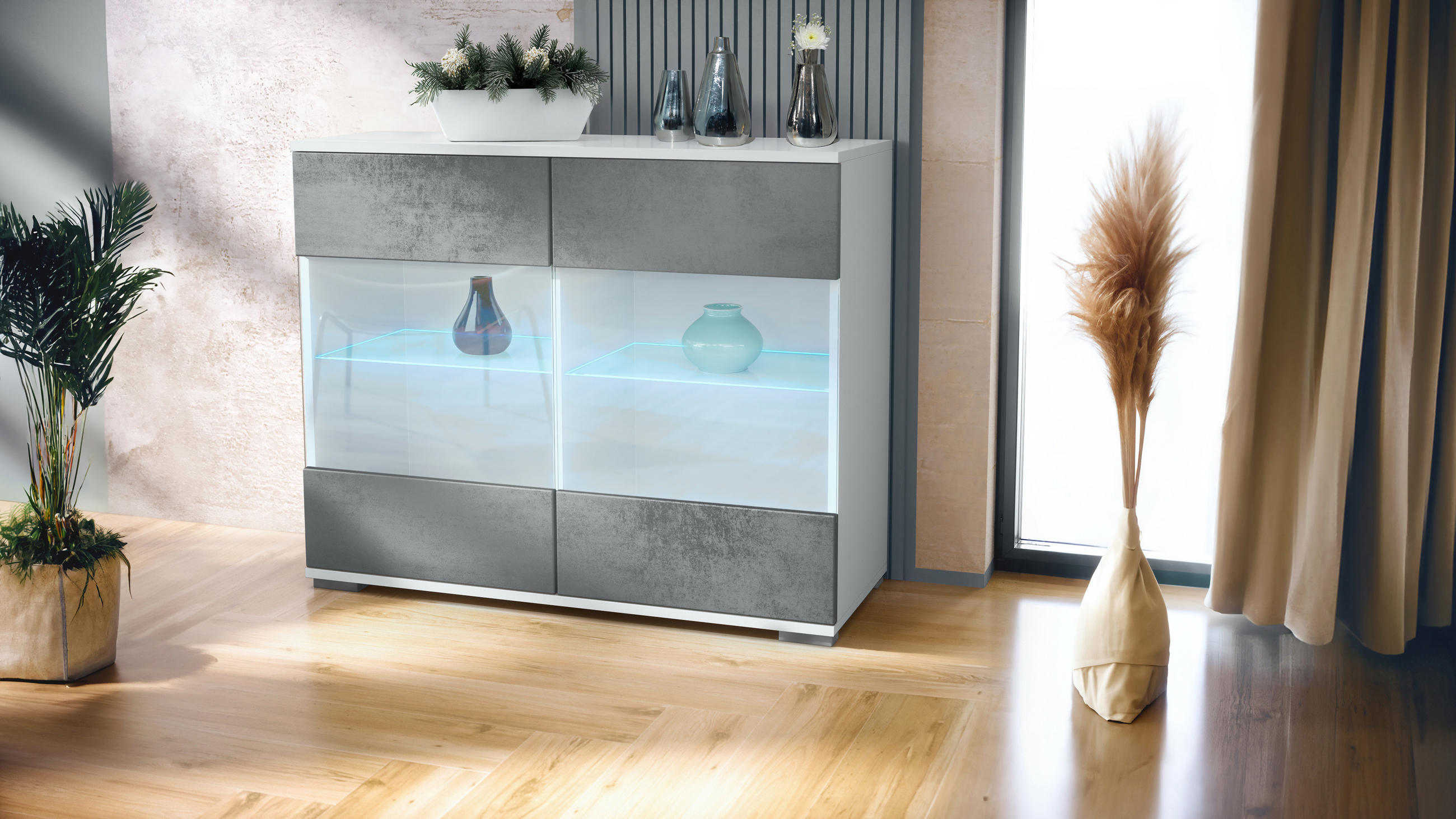 KOMMODE Bari Beton Dunkel Optik - Dunkelgrau, Holzwerkstoff (92.5/75.5/35cm) - Vladon