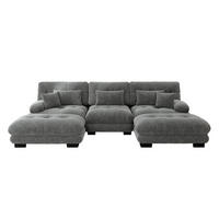 WOHNLANDSCHAFT Grau 313/145/81 cm 3-Sitzer Modular mit Hocker - Grau, Textil (313/81/145cm) - PANGIVO