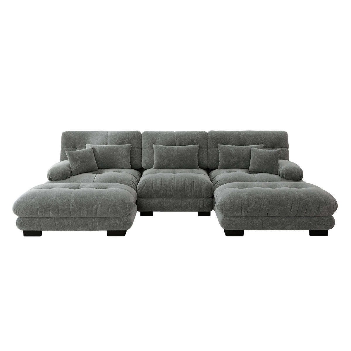 WOHNLANDSCHAFT DE-34065 U-förmig mit Ottoman Grau - Grau, Holz (145/81/313cm) - ComfortXL