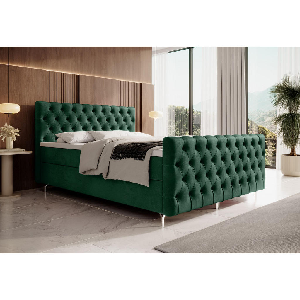 Thumbnail - Bedante Boxbett, Grün, Textil, Höhe ca. 19 cm, 180x200 cm, Oeko-Tex® Standard 100, Schlafzimmer, Betten, Boxspringbetten