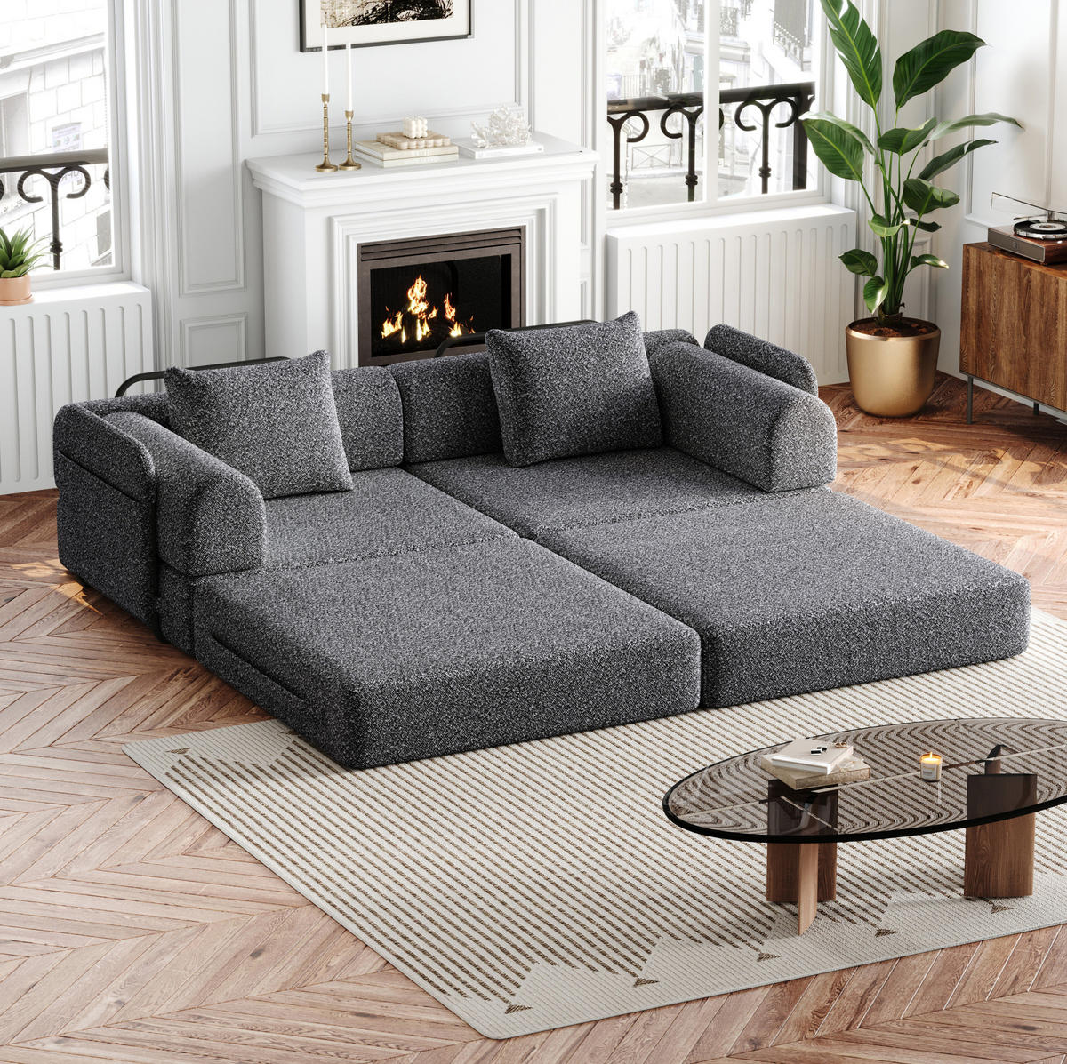SCHLAFSOFA 2-in-1 Einzelsitzer Chenille Grey - Grau, Kunststoff (91.4/69.8/183.8cm) - Meubliv