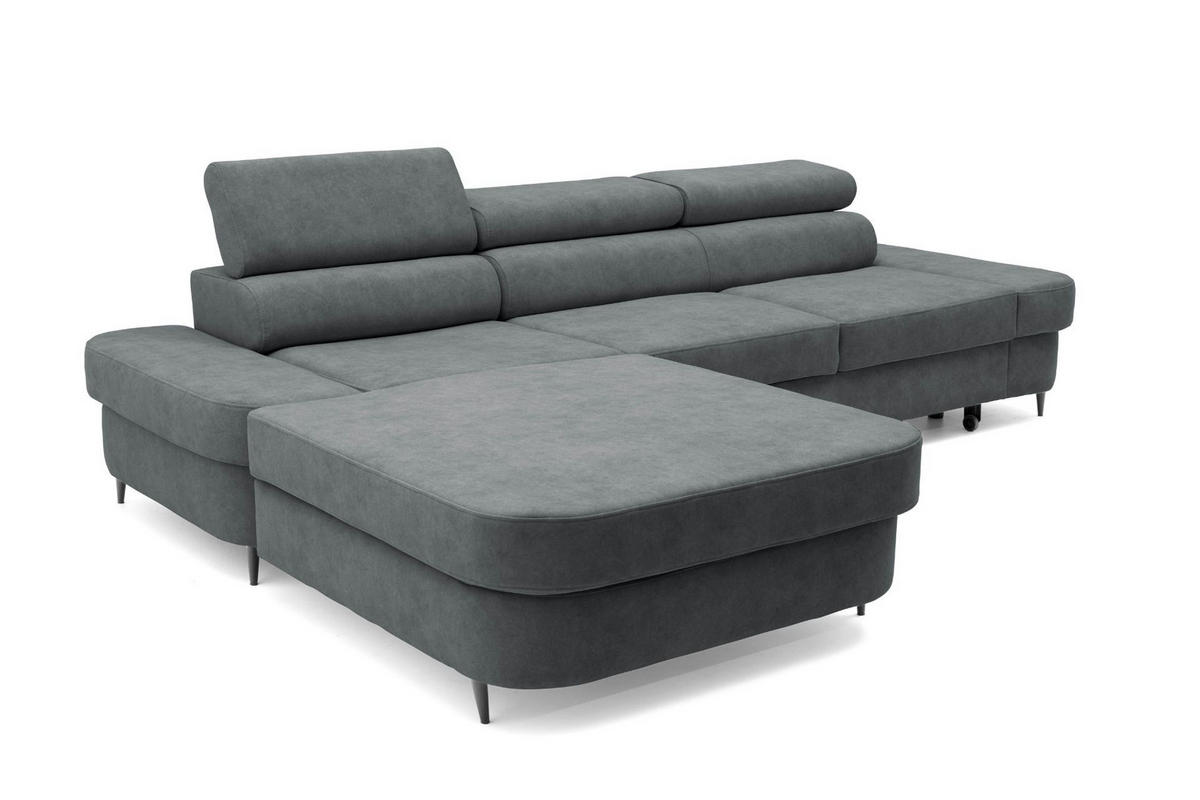 ECKSOFA JAZZ L Links mit Schlaffunktion 127x216 Velours Grau - Schwarz/Grau, Holz/Textil (285/237cm) - Muffo