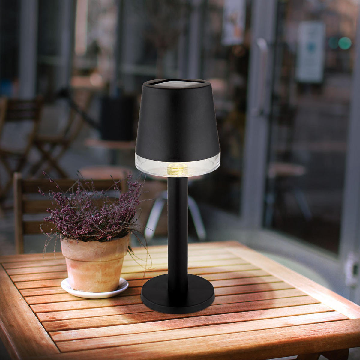 LED AUSSENLEUCHTE Solar Tischlampe Schwarz 2er Set - Schwarz, Kunststoff (8/8/21.5cm) - Globo Lighting