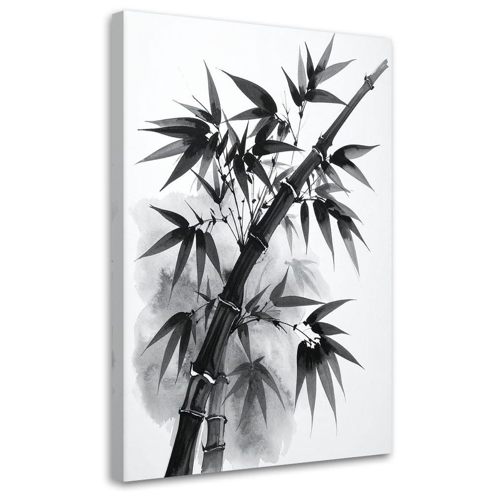 LEINWANDBILD Bambusblätter Schwarz-Weiß 60x90cm - Schwarz, Textil (60/90cm) - Feeby