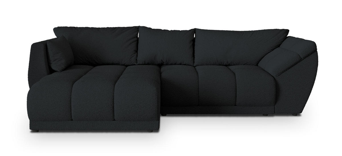 ECKSOFA ORENTI L-S Schwarz Boucle-Stoff mit Schlaffunktion - Schwarz, Holz (287/182cm) - MASSENO