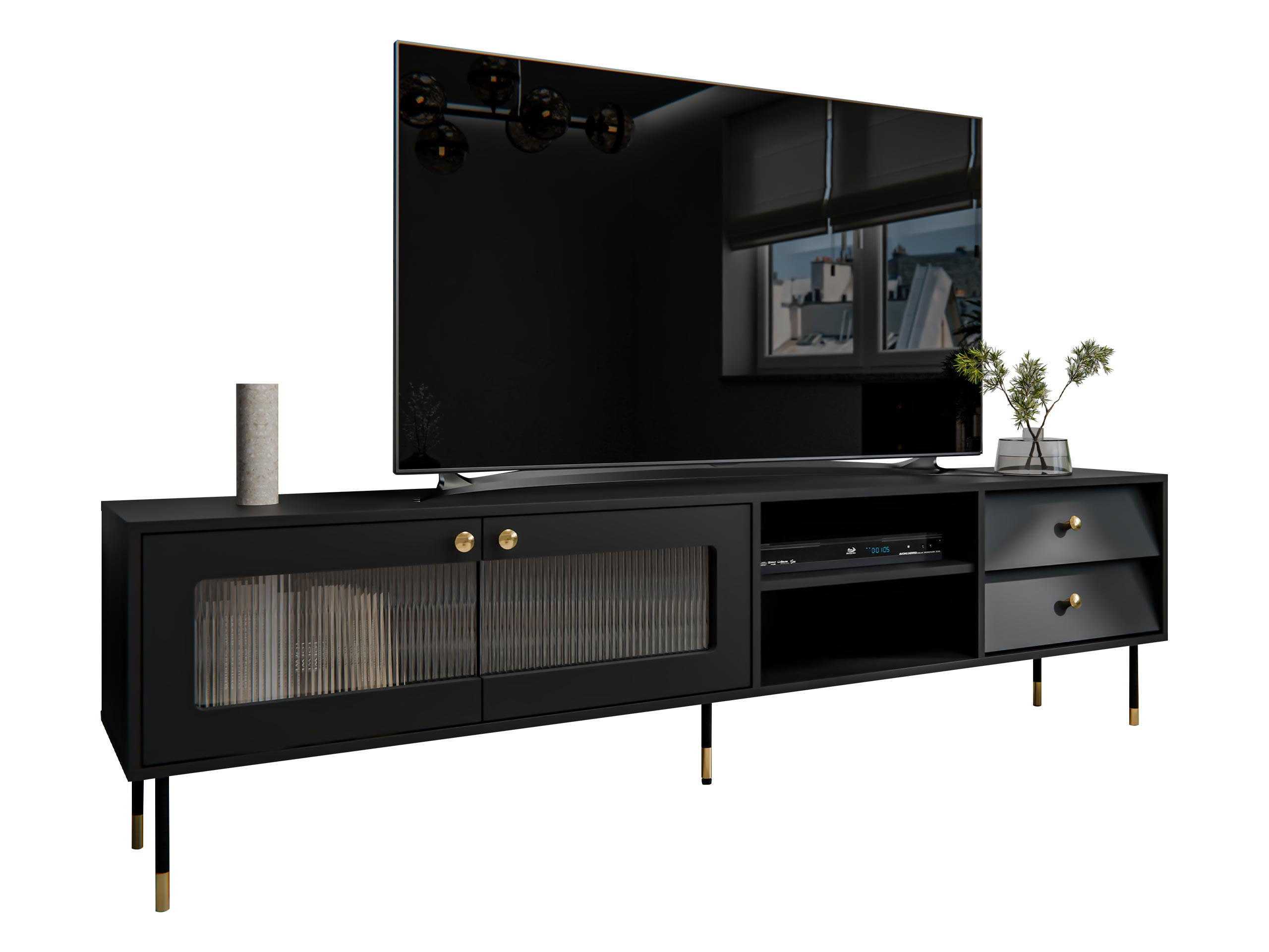 TV-LOWBOARD Valerio 200 - Goldfarben/Schwarz, Holzwerkstoff/Kunststoff (200/55/39cm) - MIRJAN24