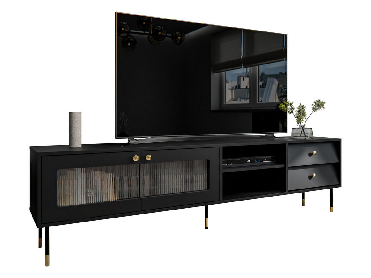 TV-LOWBOARD Valerio 200 - Goldfarben/Schwarz, Holzwerkstoff/Kunststoff (200/55/39cm) - MIRJAN24