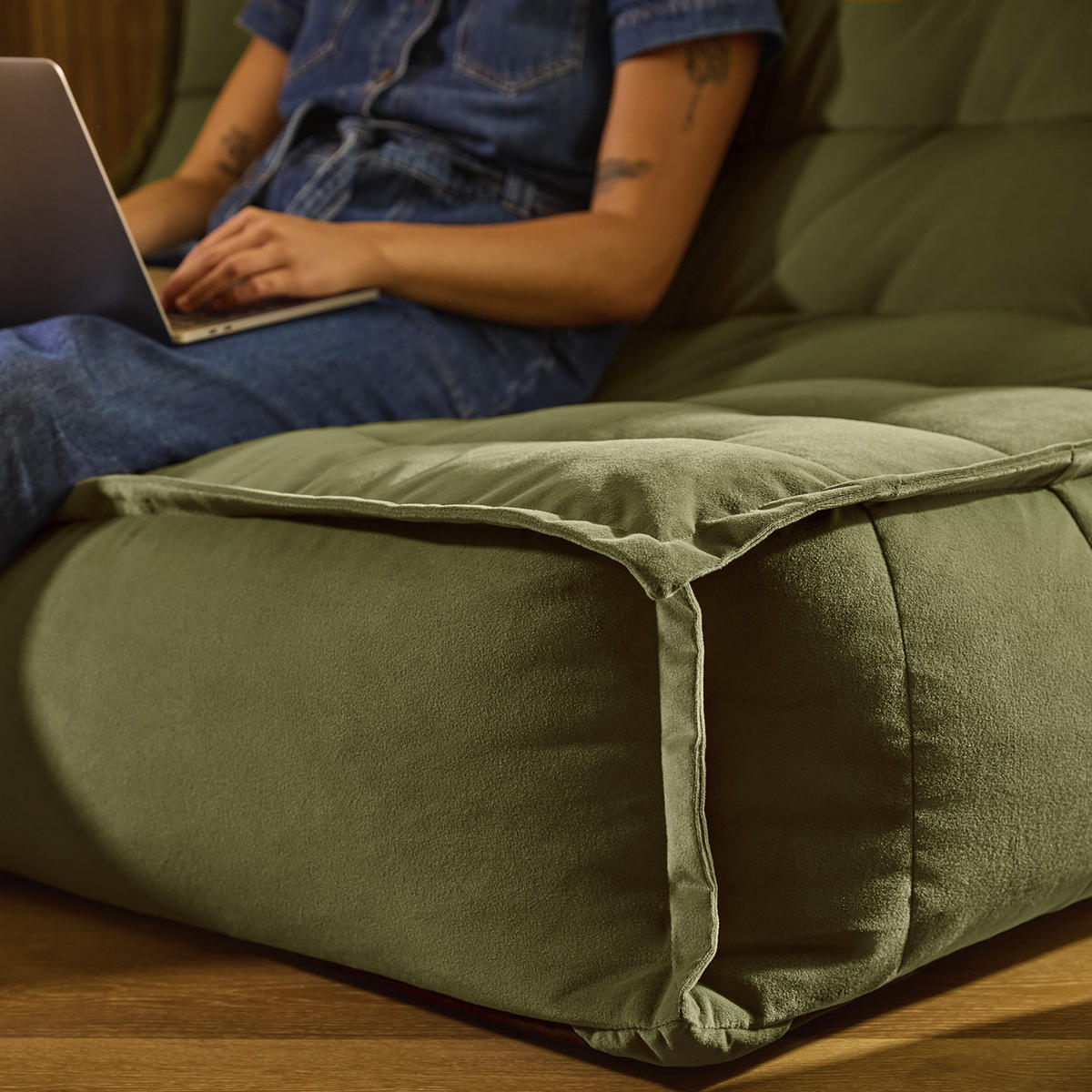 SITZSACK Sofa Skandi, Samt - Dunkelgrün, Textil (140/72/100cm) - icon