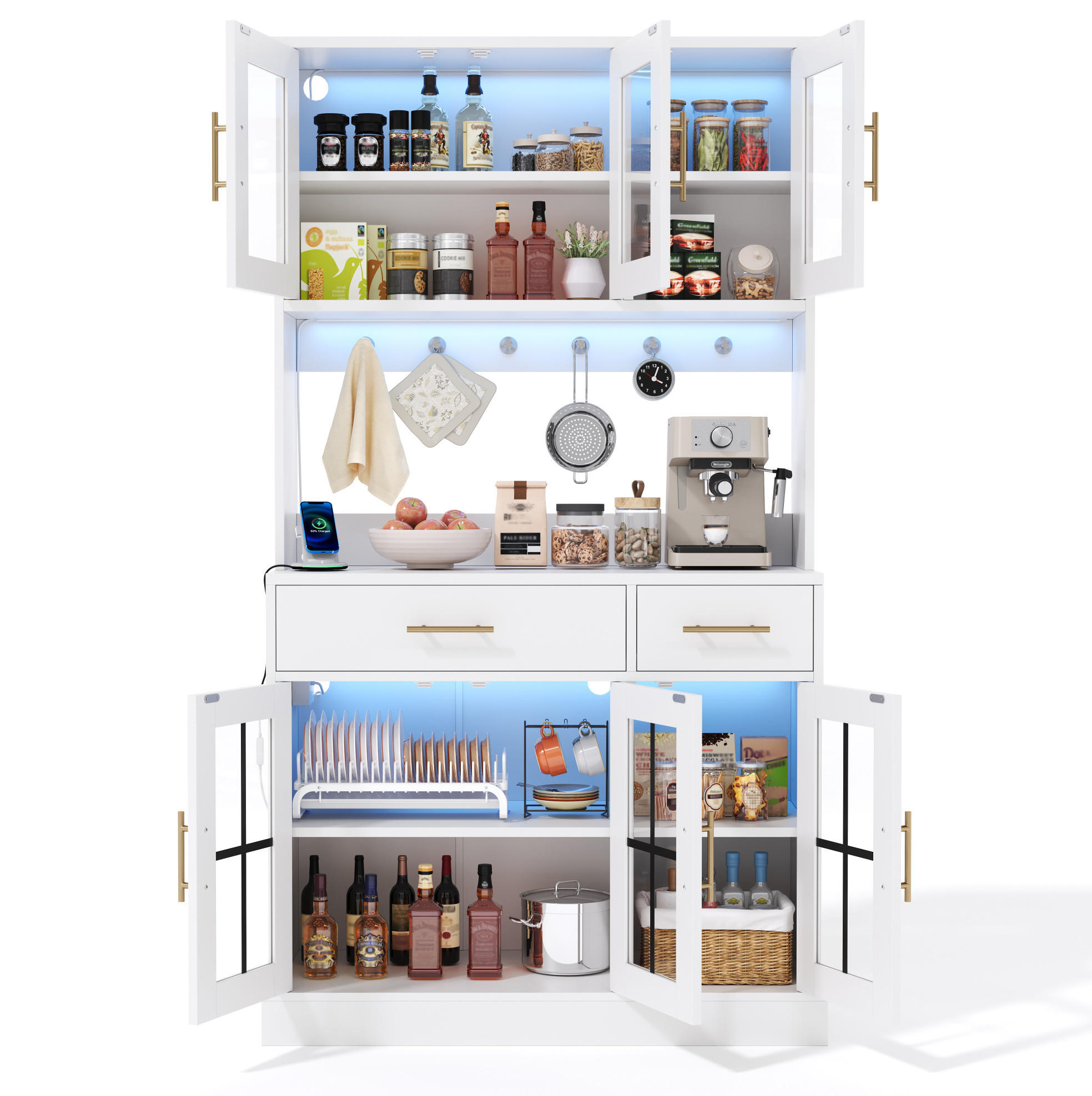 BUFFET 100/40/180 cm Weiß aus MDF mit LED-Beleuchtung - Weiß, Holzwerkstoff (100/180/40cm) - OKWISH
