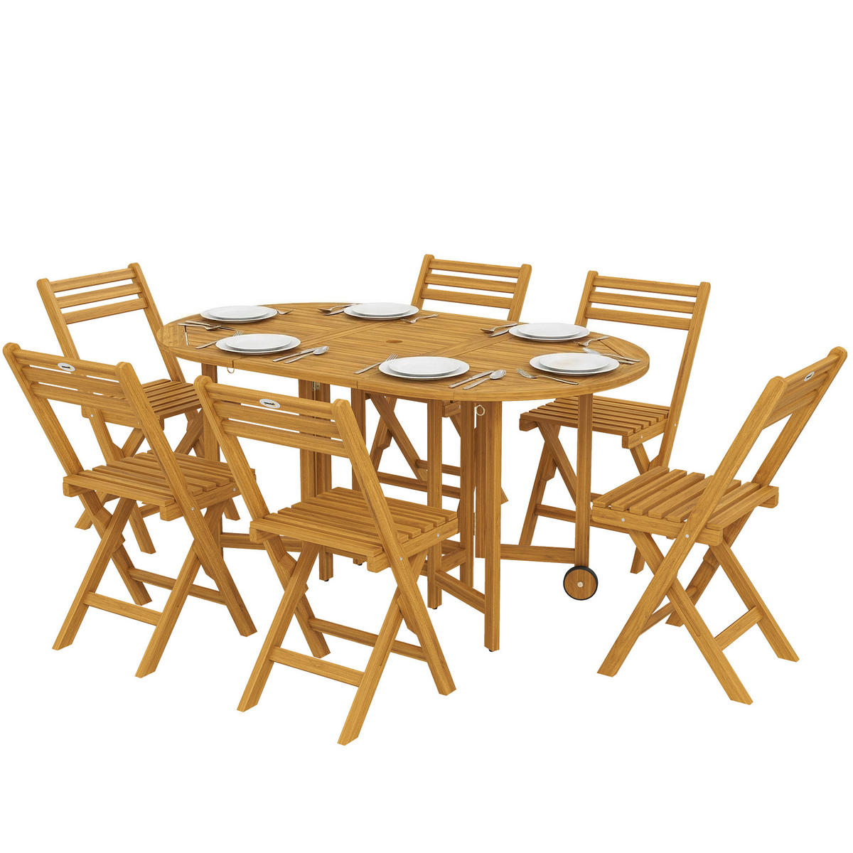 GARTENMÖBEL SET 7-teilig DE-09901 ausziehbar mit Schirmloch Naturholz - Naturfarben, Holz - ComfortXL