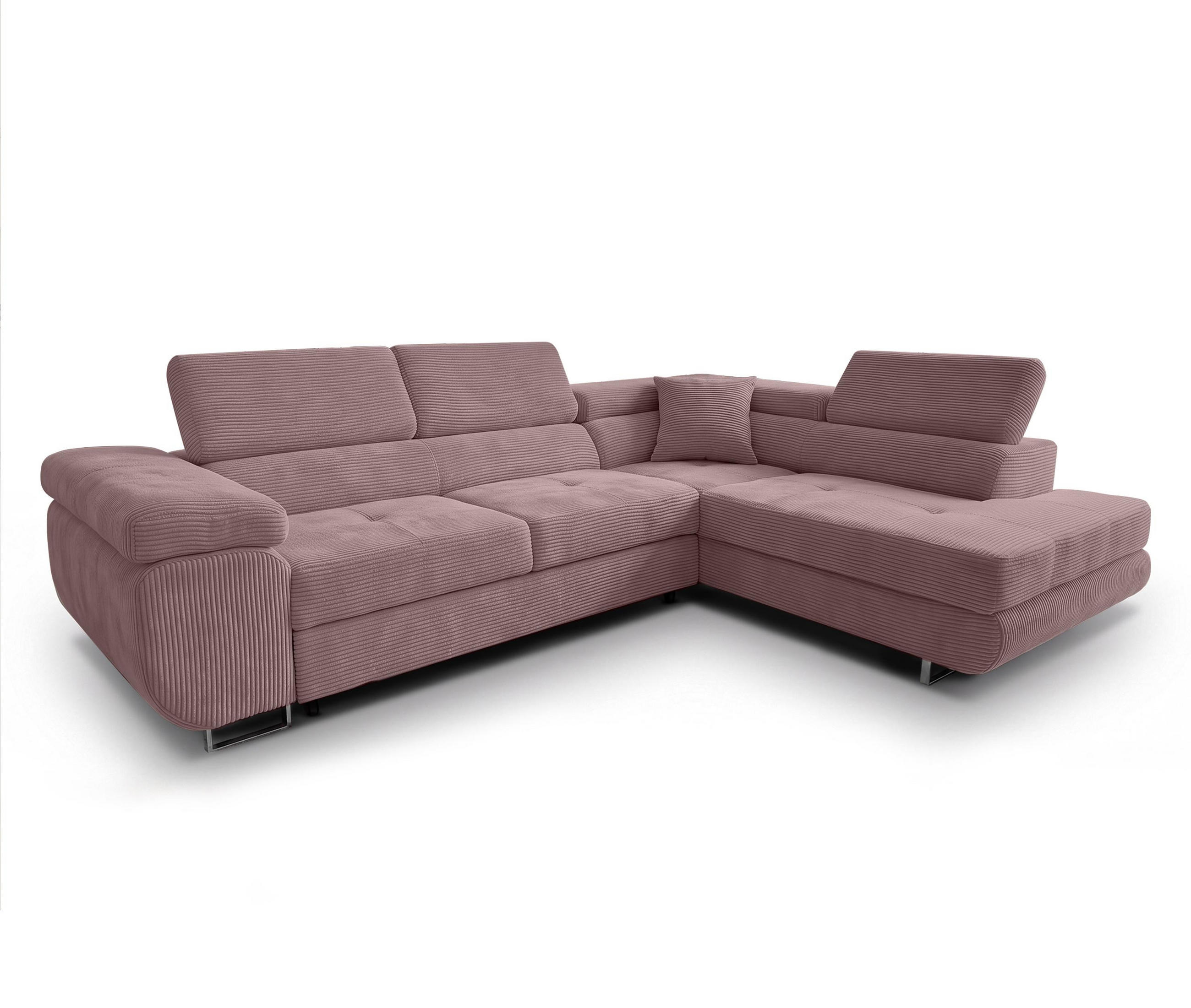 ECKSOFA L Form Konak Rosa 276/201/90 cm Rechts mit Schlaffunktion - Silberfarben/Rosa, Textil/Metall (276/203cm) - AX Living