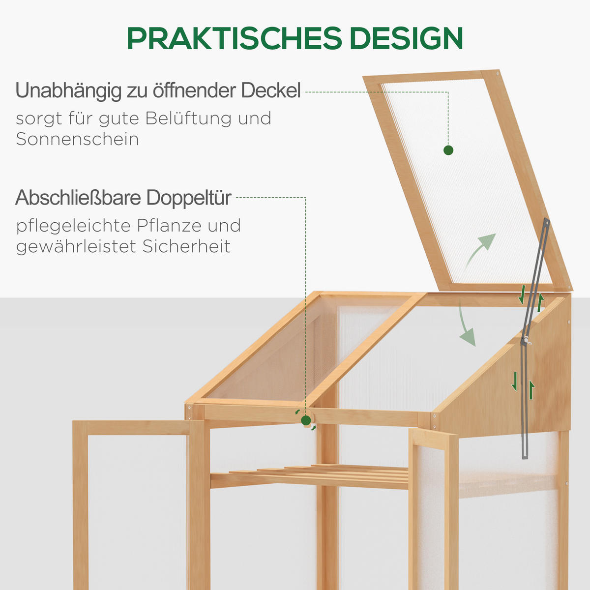 GEWÄCHSHAUS aus Holz 70x50x120 cm in Braun mit 3 Lattenregalen - Braun, Holz (50/120/70cm) - Modfu