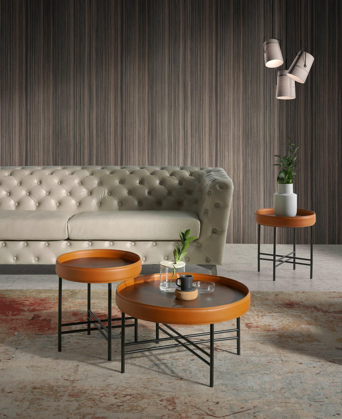 COUCHTISCH Runder Schwarz , Walnuss , Cognac 62/62/35 cm - Nussbaumfarben/Schwarz, Metall (62/62/35cm) - ANGEL CERDA