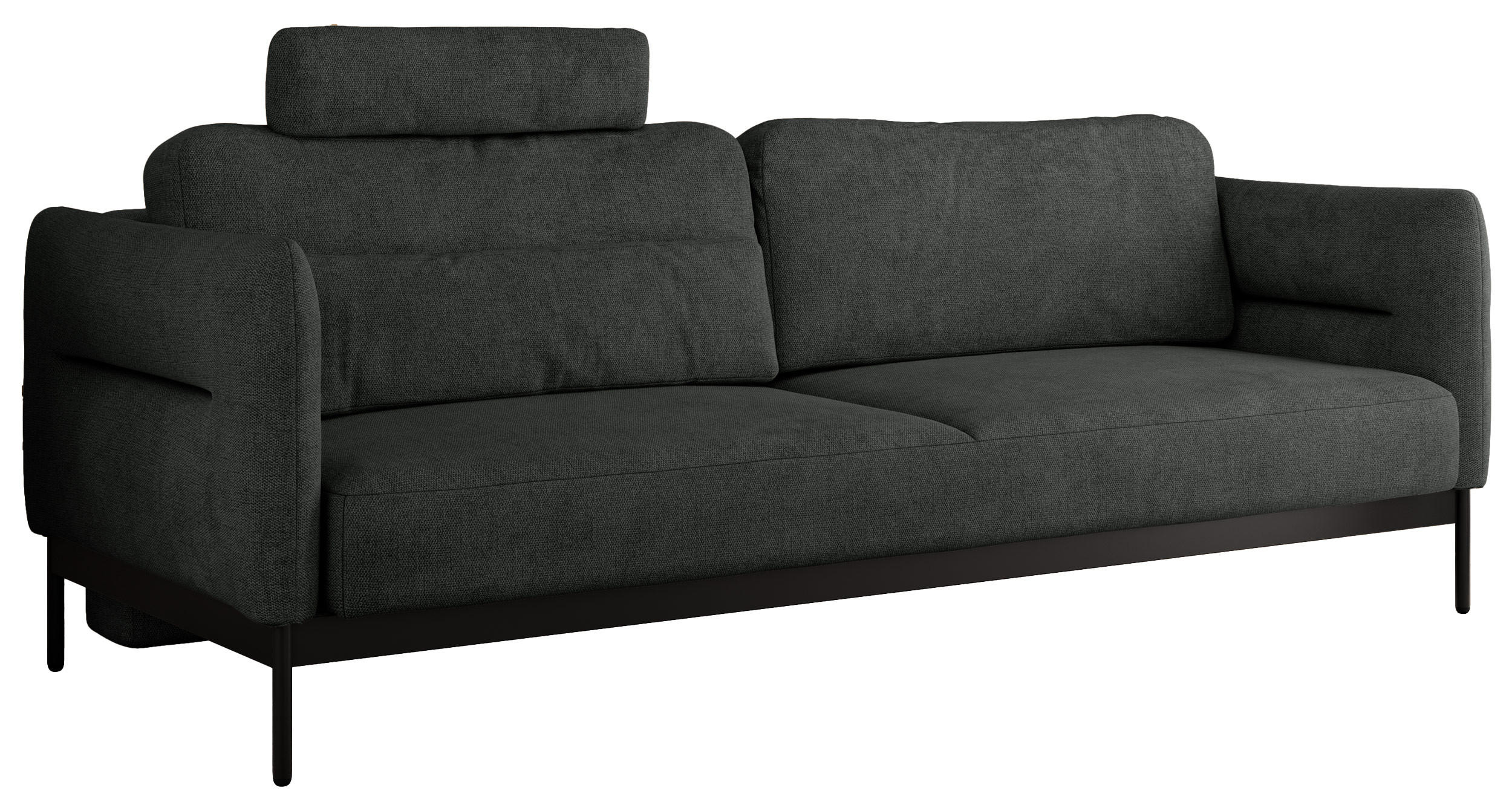 SOFA SALENTO Dunkelgrau Struktur - Dunkelgrau/Schwarz, Textil/Metall (221/82/101cm) - MKS