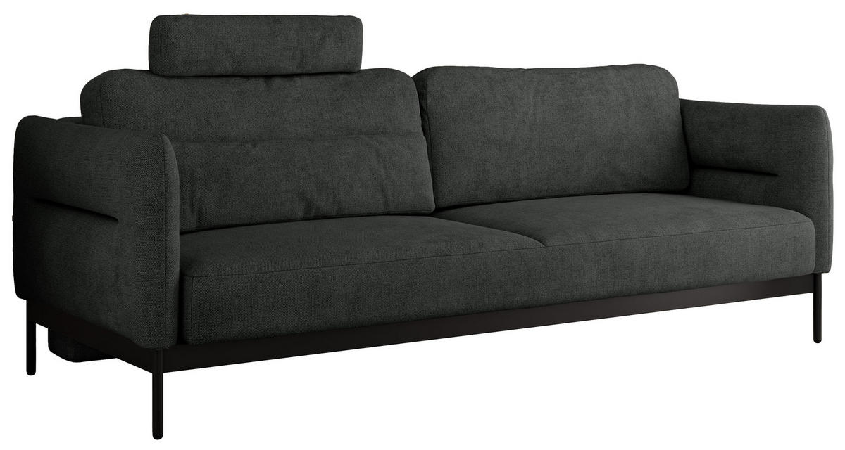 SOFA SALENTO Dunkelgrau Struktur - Dunkelgrau/Schwarz, Textil/Metall (221/82/101cm) - MKS