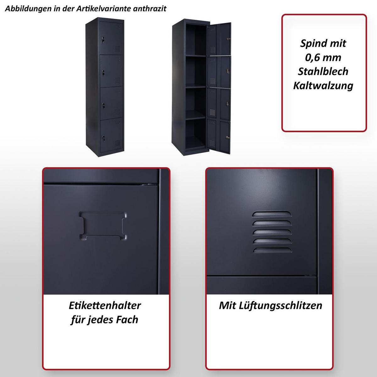 SCHLIESSFACH Rot - Rot, Metall (38/180/45cm) - MCW