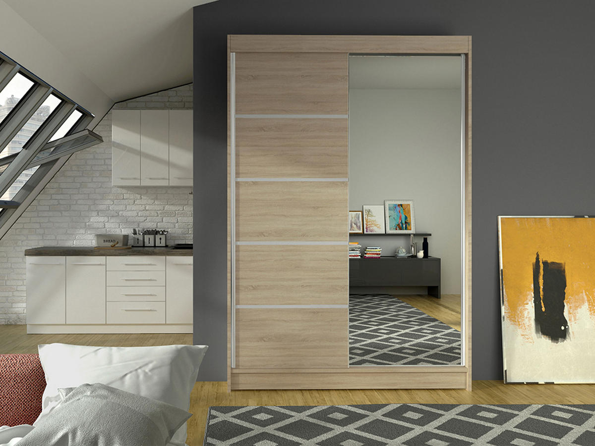 SCHWEBETÜRENSCHRANK Lino III - Sonoma Eiche, Holzwerkstoff/Metall (120/200/58cm) - MIRJAN24