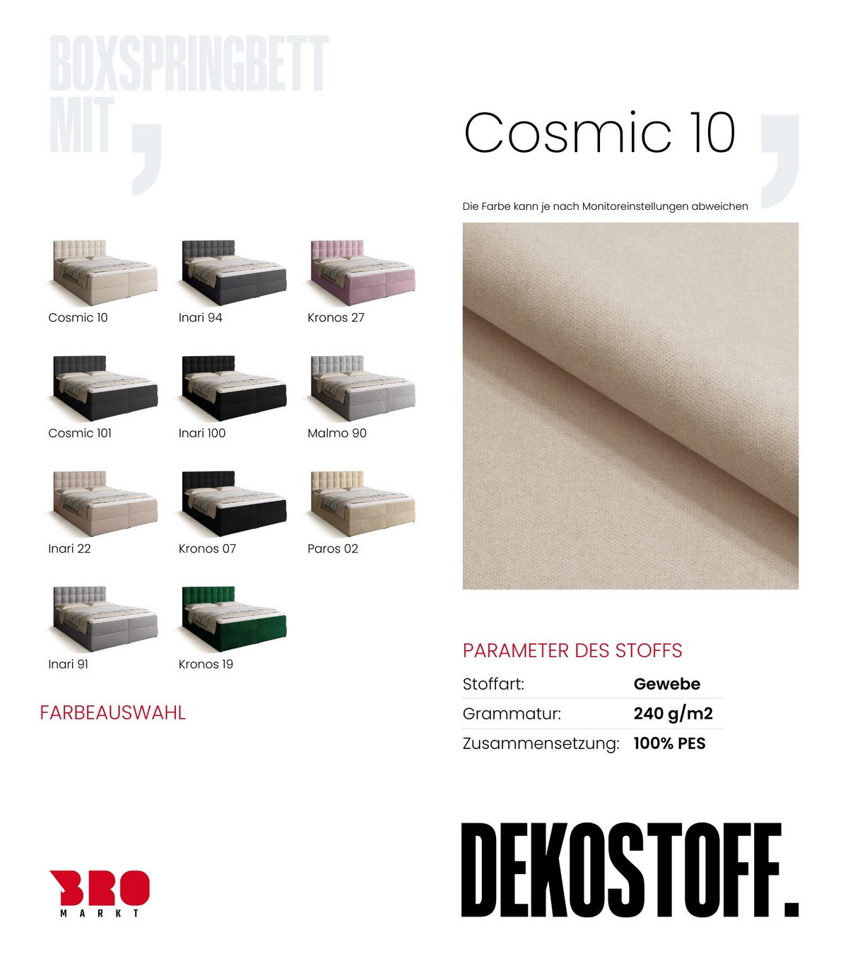 BOXBETT Detroit mit Topper 160/200 Ecru - Ecru, Holzwerkstoff/Textil (160/200cm) - Bromarkt