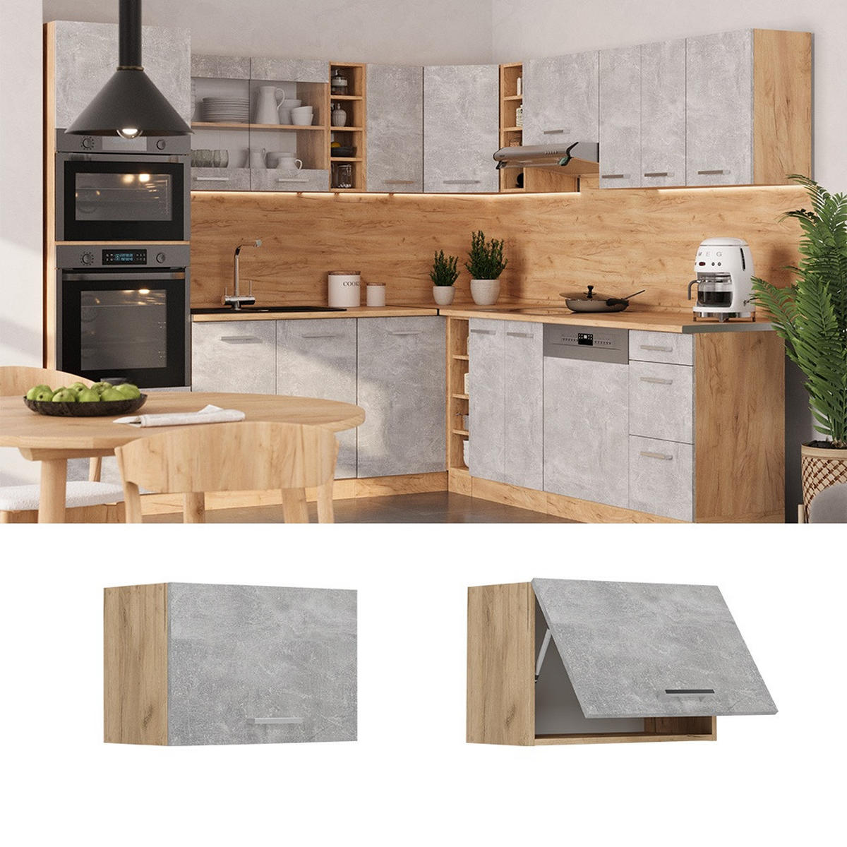 HÄNGESCHRANK R-Line Beton 60 cm Flach - Honigeiche/Grau, Holzwerkstoff (60/40/31cm) - Vicco