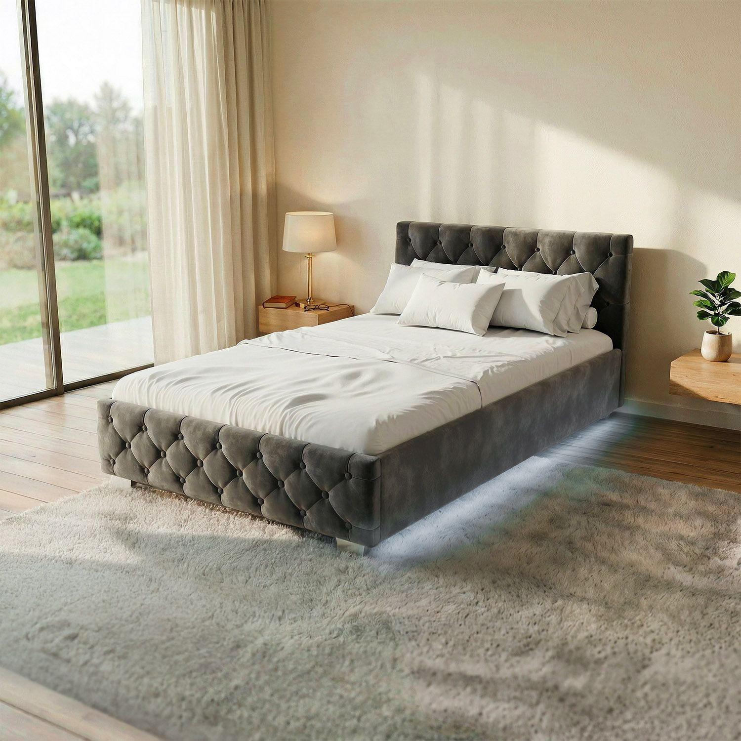 POLSTERBETT Nizza Dunkelgrau 120x200 cm mit Matratze - Dunkelgrau, Holz (120/200cm) - Juskys