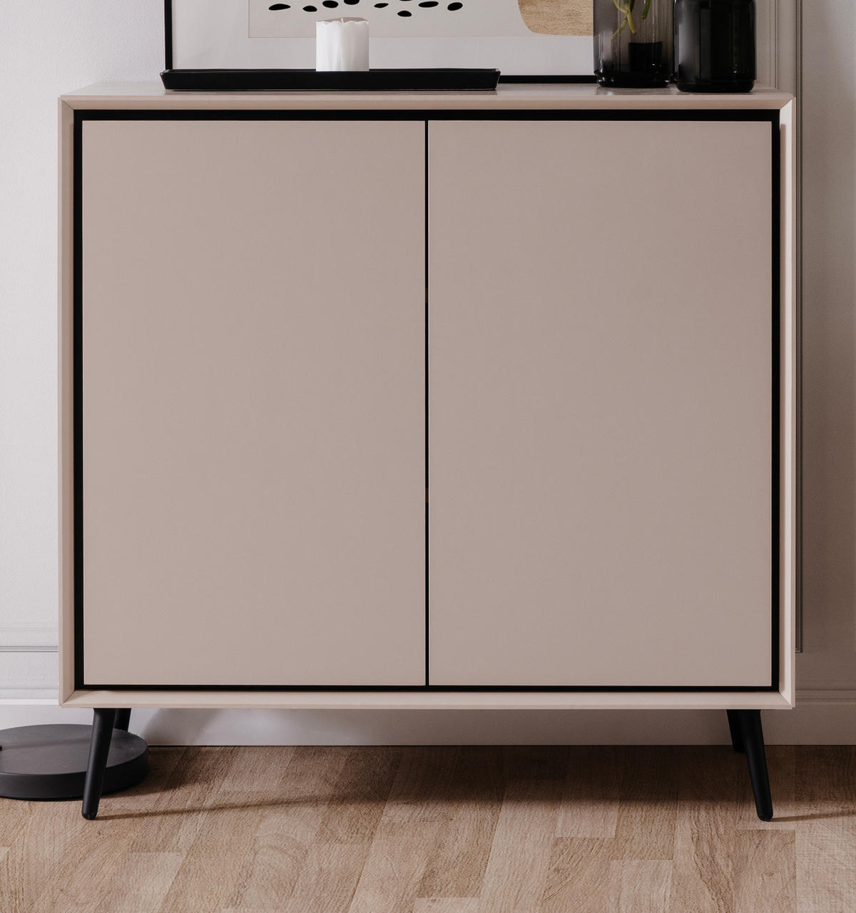 KOMMODE sand, schwarz 90 cm, Sideboard mit Soft-Close - Sandfarben/Schwarz, Holzwerkstoff/Kunststoff (90/90/38cm) - Furn.Design