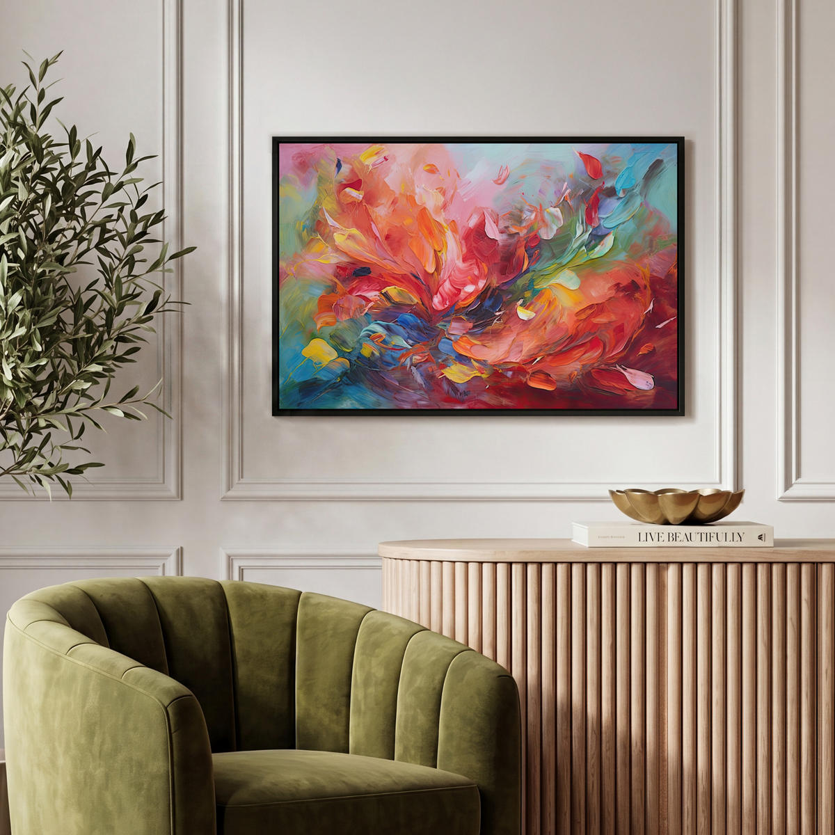 LEINWAND Bilder mit Rahmen - Ölgemälde - Kunst - Abstrakt - Farbenfroh - 60x40 - Altrosa, Textil (60/40cm) - MuchoWow