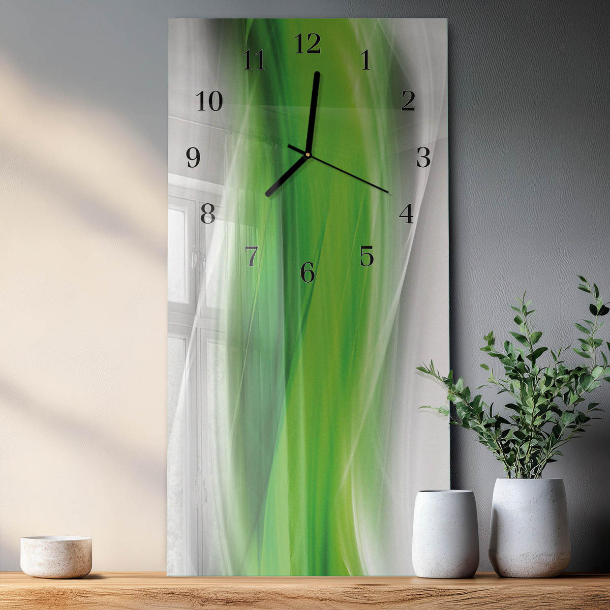 WANDUHR 60x30 cm - Wiese - Grün, Glas (30/60/0.4cm) - TULUP