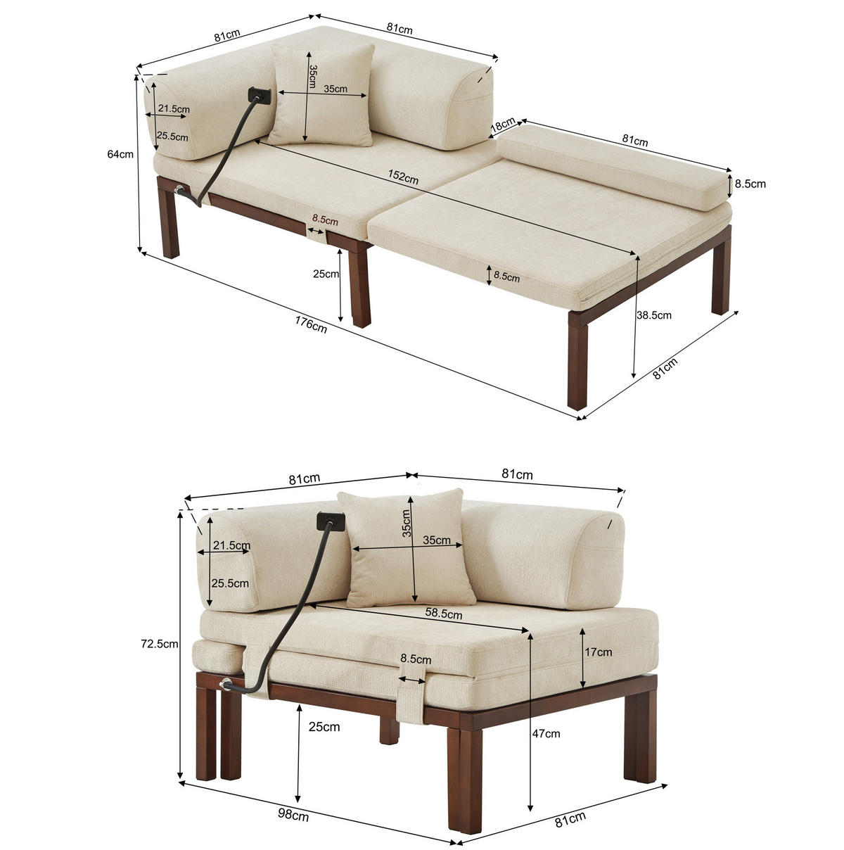 SCHLAFSOFA aus Samt in Beige mit ausziehbarer Einzelfunktion - Beige, Textil (176/64/81cm) - Modfu