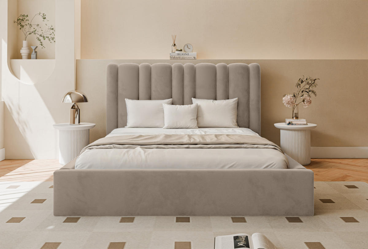 POLSTERBETT Vibo 140x200 cm, Beige - Beige, Textil (140/200cm) - Fedve