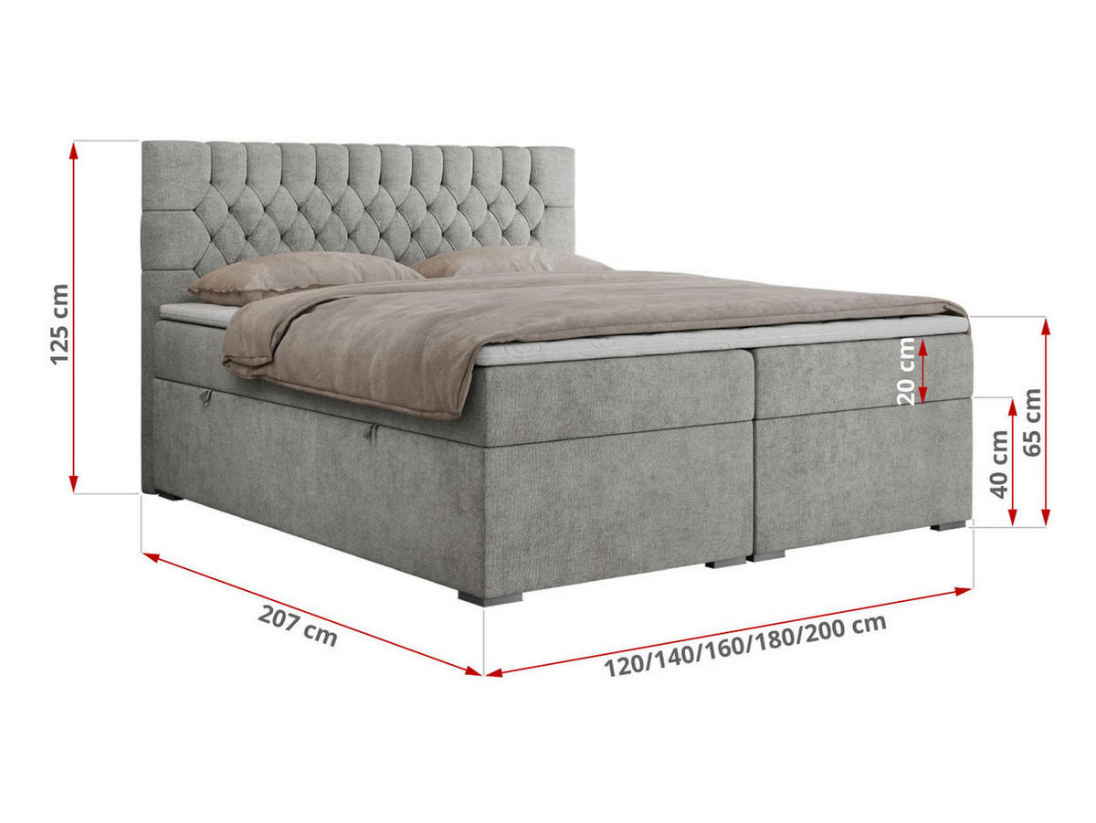BOXBETT PERA 120/200 Hellgrau Struktur - H3 - Hellgrau, Holz/Textil (120/200cm) - MKS
