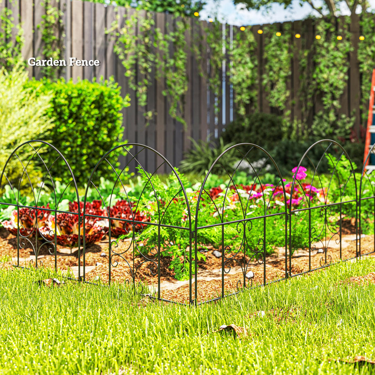 GARTENZAUN Stahl 300 cm x 70 cm Schwarz - Schwarz, Metall (1/70cm) - Outsunny