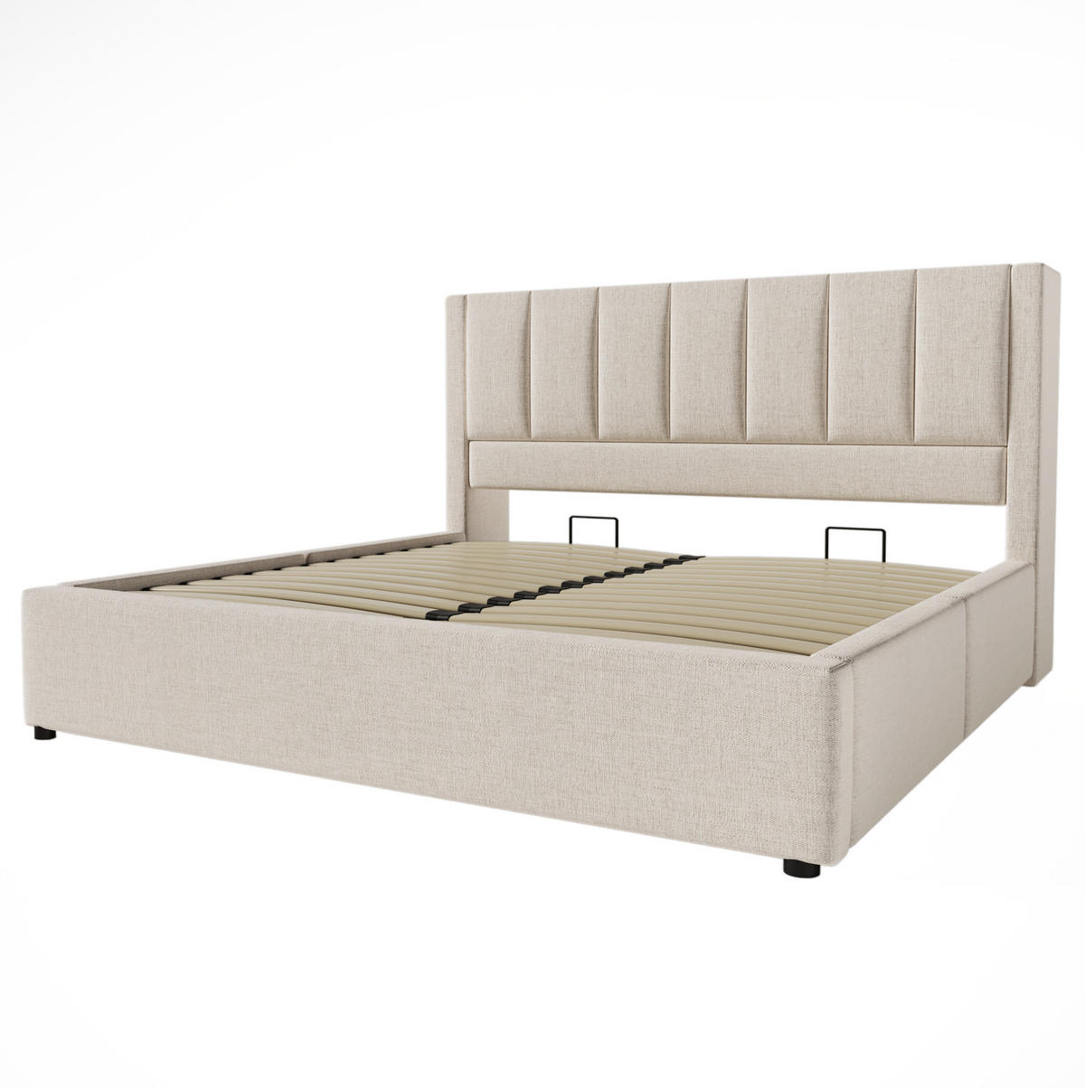 POLSTERBETT mit Stauraum 180x200 cm Leinen Beige mit Ladestation - Beige, Metall (180/200cm) - Meubliv