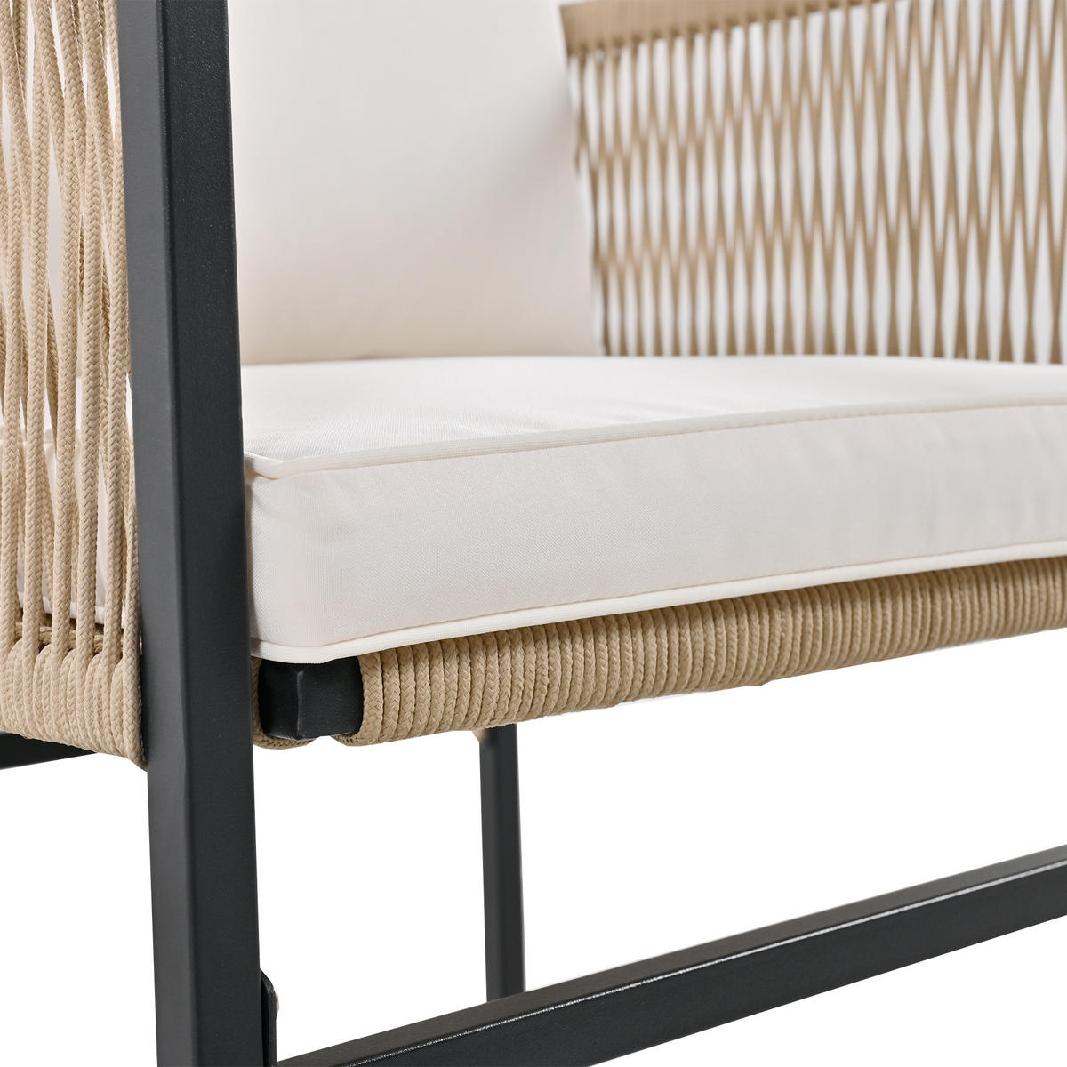 GARTENESSGRUPPE 5-tlg. Tisch 4 Stapelstühle Seil Eisen Glas - Beige, Metall - FLIEKS