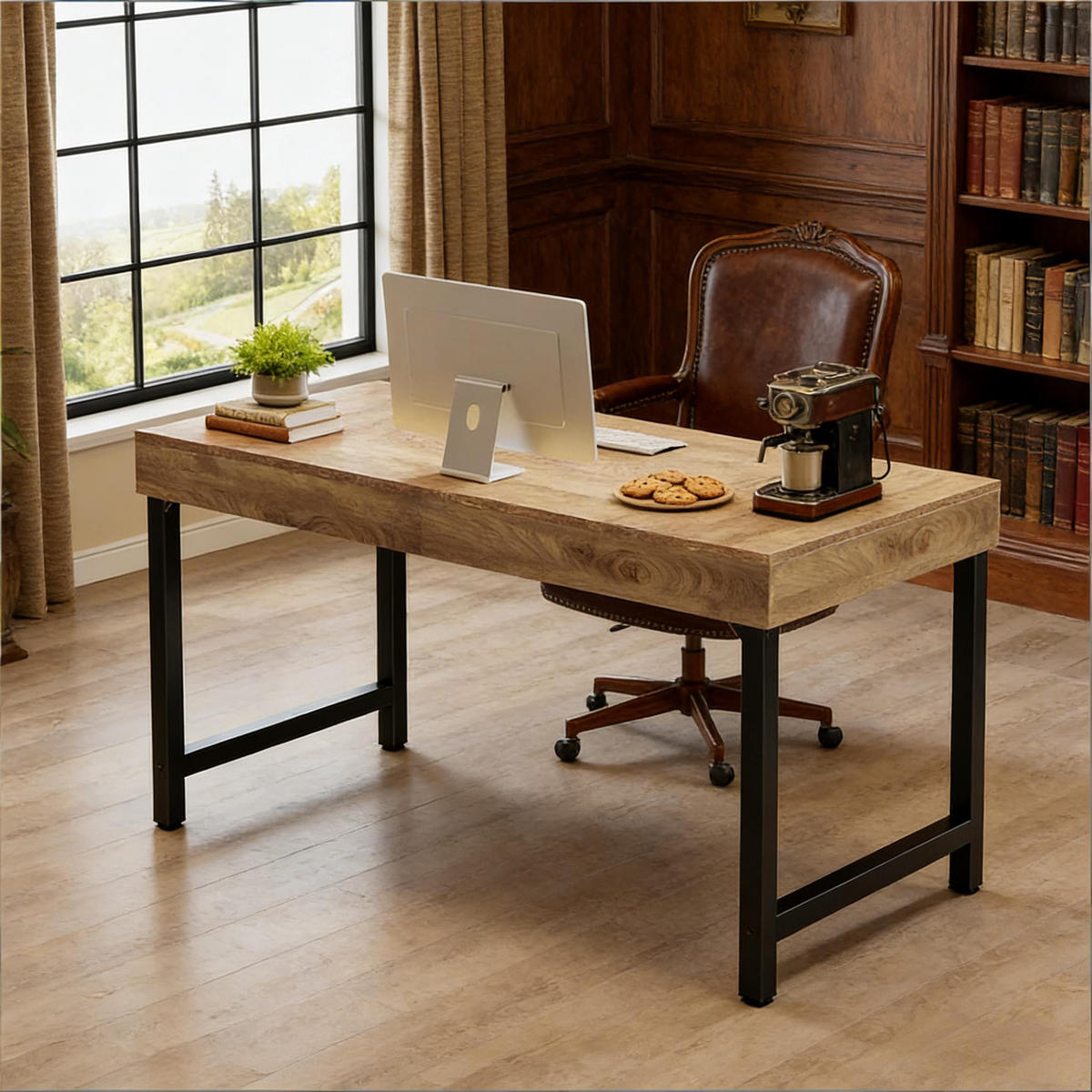 COMPUTERTISCH Schwarz-Braun 140/70/76 cm Metallrahmen rustikales Design - Schwarz, Holzwerkstoff (70/140/76cm) - PANGIVO