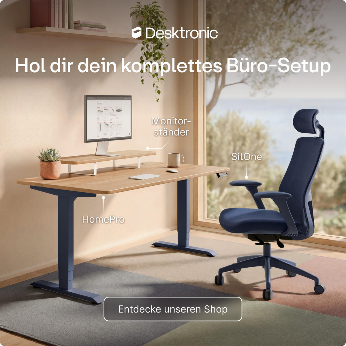 BÜROSTUHL Verstellbarer Ergonomischer SitOne Blau 4-Dimensional Armlehne, Integrierte 4-Wege-Lendenwirbelstütze - Blau, Kunststoff (60/125/68cm) - Desktronic
