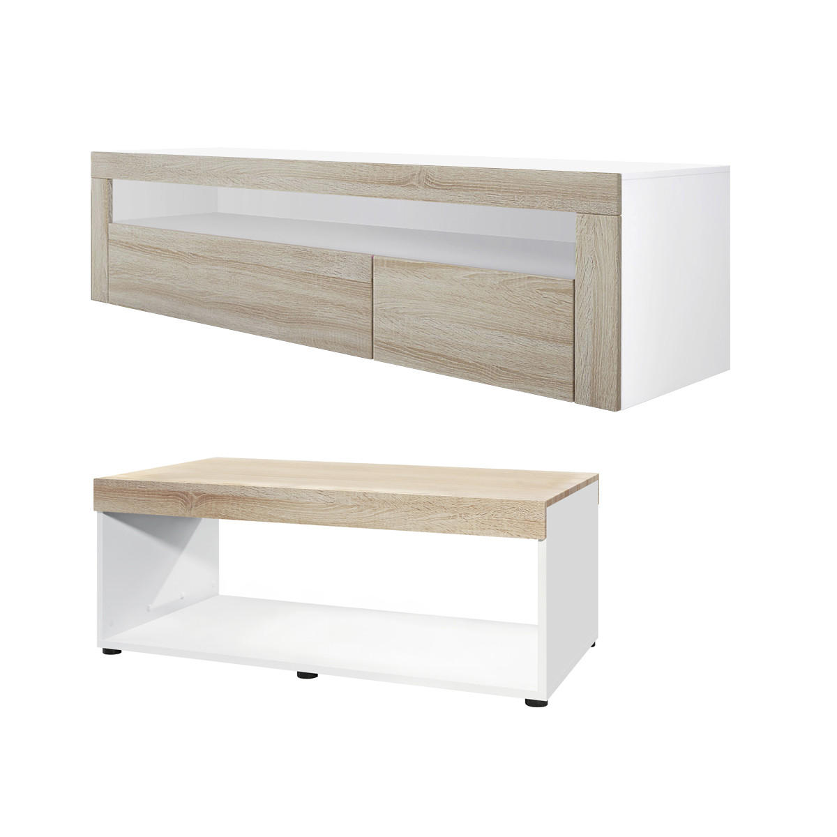 WOHNZIMMERSET Berlin Eiche sägerau - Eiche San Remo, Holzwerkstoff (155/46/40cm) - Vladon