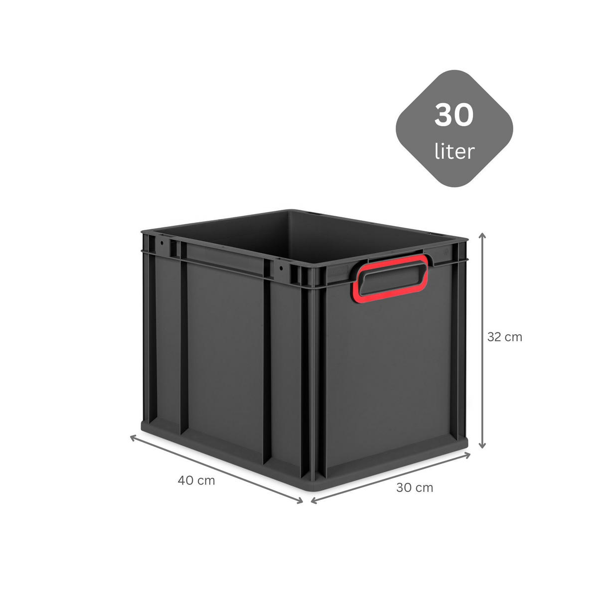 EUROBOX 4x NextGen Color mit Auflagedeckel 32x30x40 cm 30 Liter Schwarz Griffe rot zu - Rot/Schwarz, Kunststoff (30/32/40cm) - PROREGAL