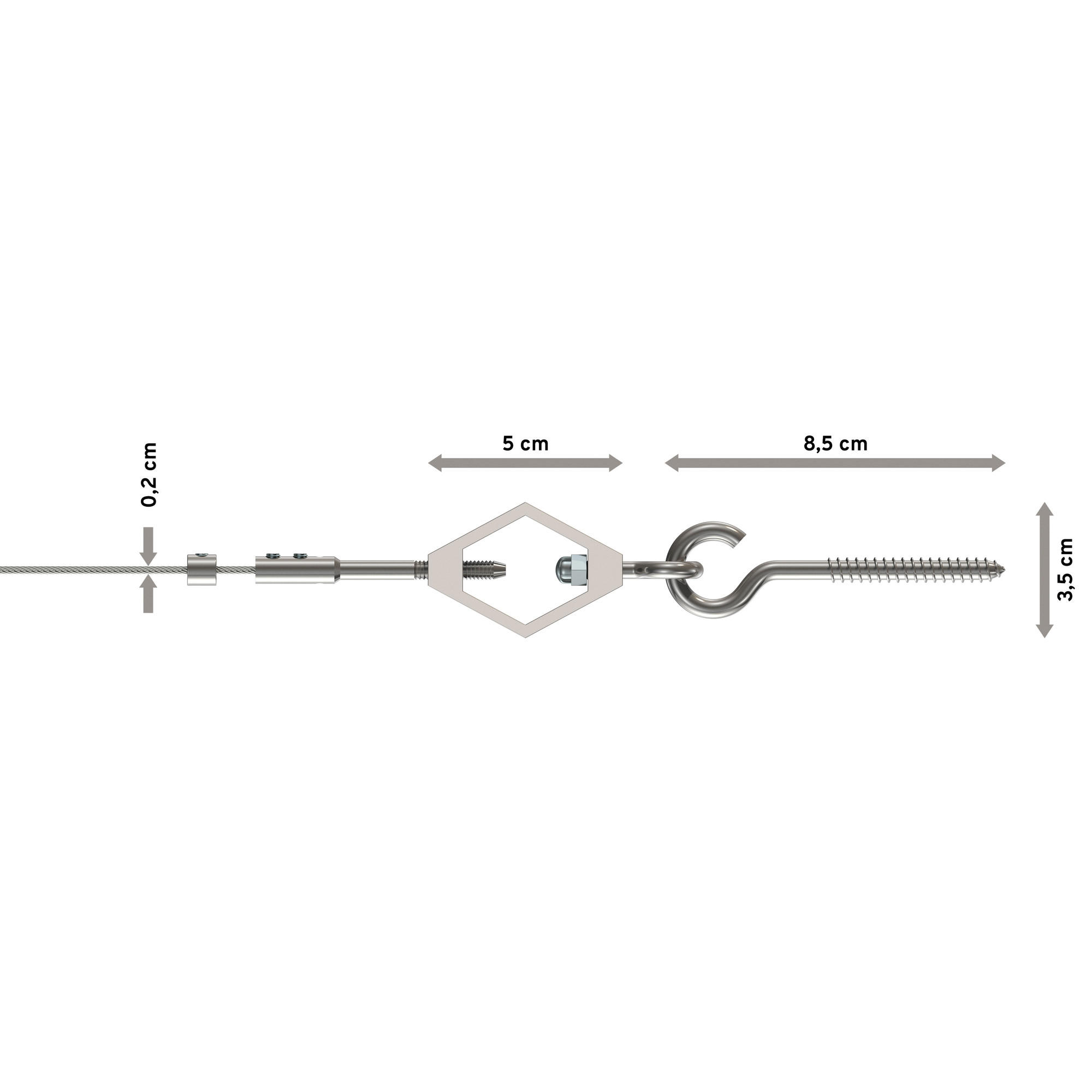 SEILSPANNGARNITUR / SEILSPANNER SET Joy Raute 500 cm Seil, Vernickelt - Silberfarben, Metall (1/3.5/5cm) - INTERDECO