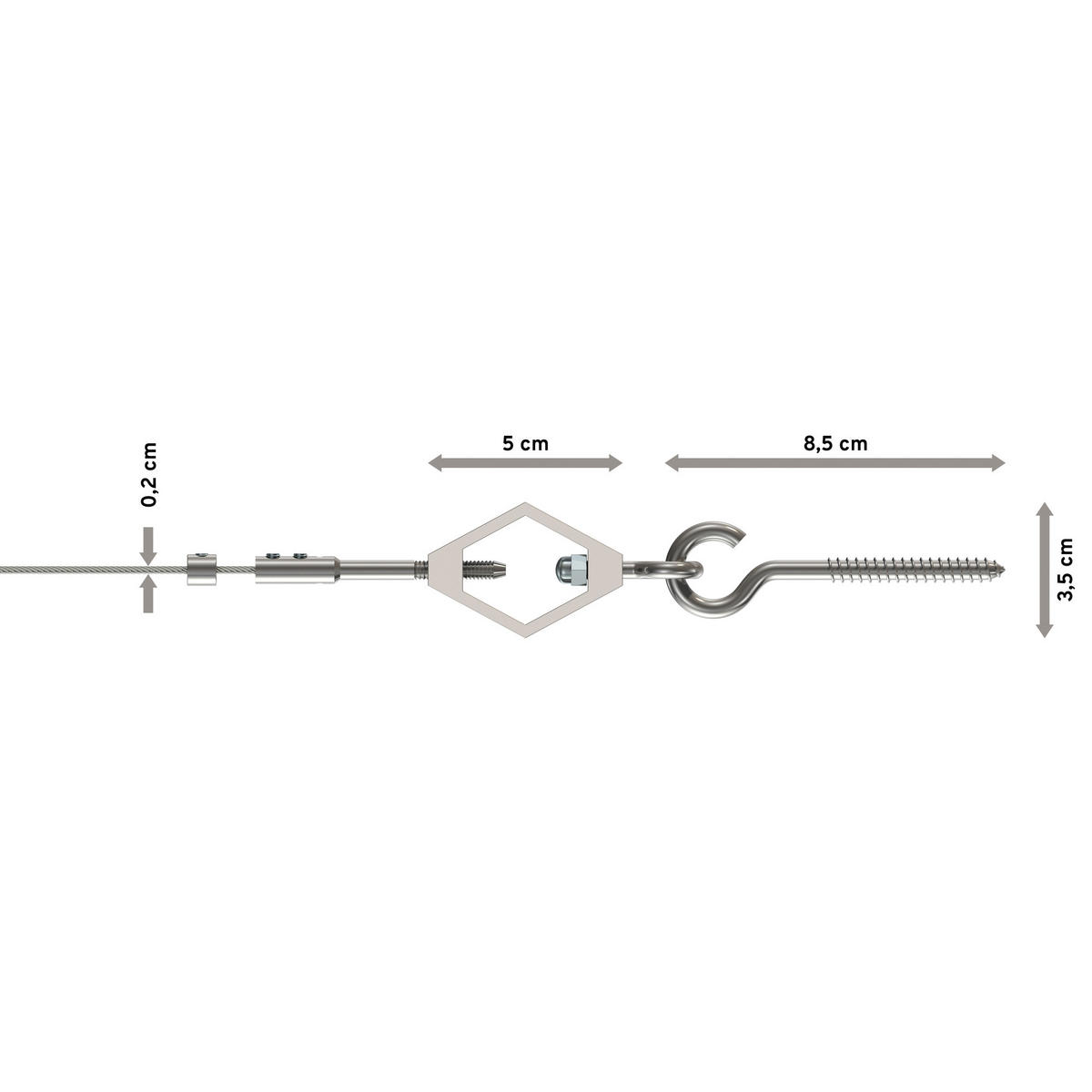 SEILSPANNGARNITUR/SEILSPANNER-SET Joy Raute 500 cm Seil, Vernickelt - Silberfarben, Metall (1/3.5/5cm) - INTERDECO