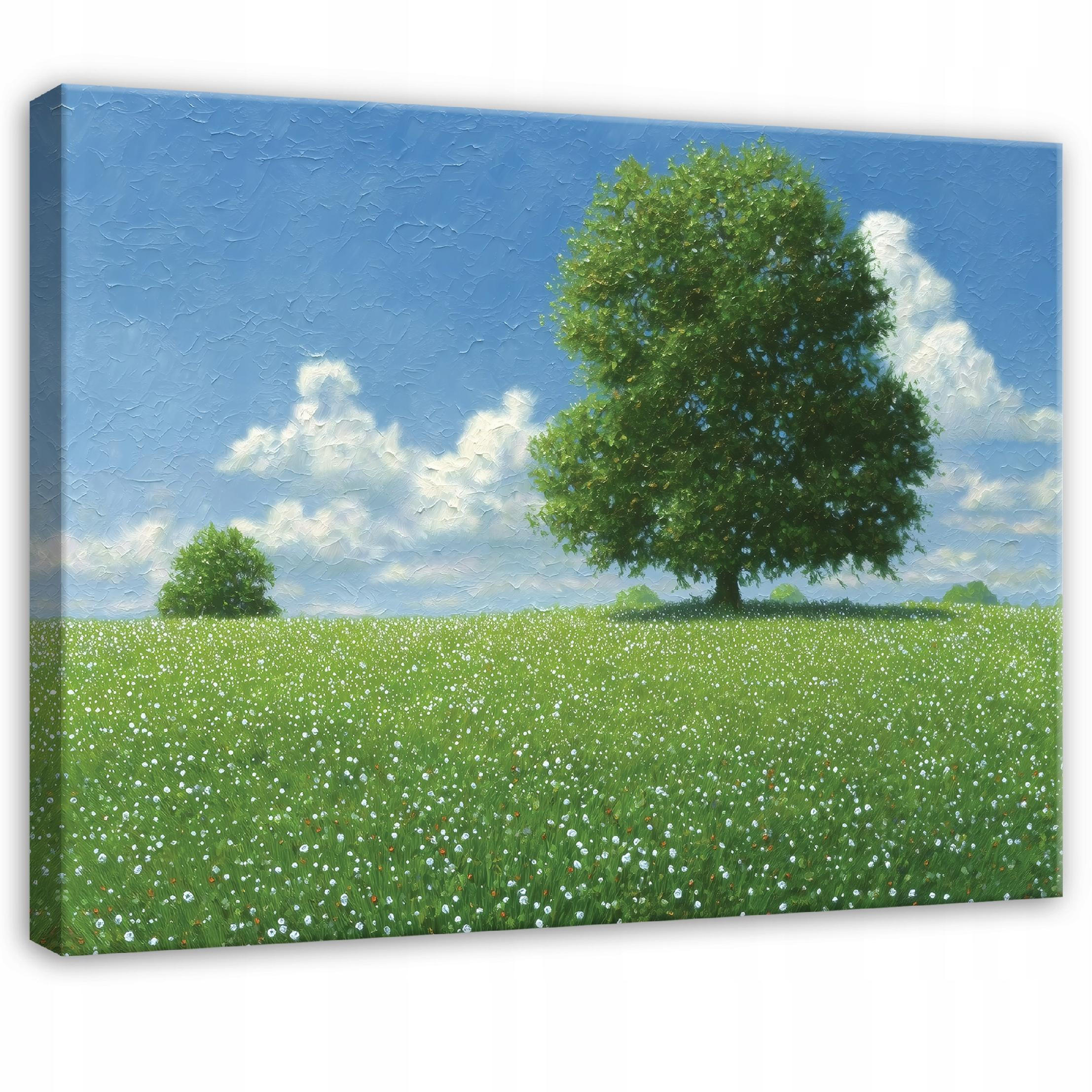 LEINWANDBILD Wiese Baum Grün 100x70 cm - Multicolor, Holzwerkstoff (100/70cm) - Wallarena