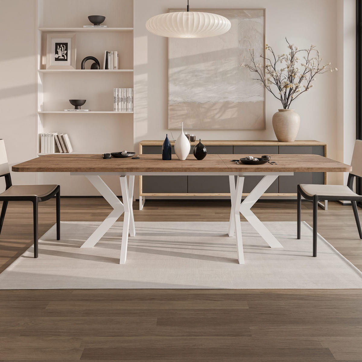 AUSZIEHTISCH DANTON 200/100/76 cm, Weiß / Lefkas-Eiche - Weiß/Eiche San Remo, Holzwerkstoff/Metall (100/200/76cm) - Idohome
