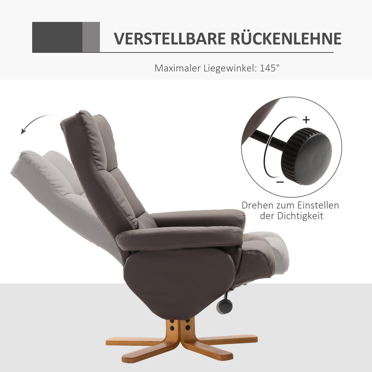 RELAXSESSEL mit Hocker Fernsehsessel 360° drehbar Liegefunktion Holz Braun - Braun, Holz (86/99/80cm) - HOMCOM