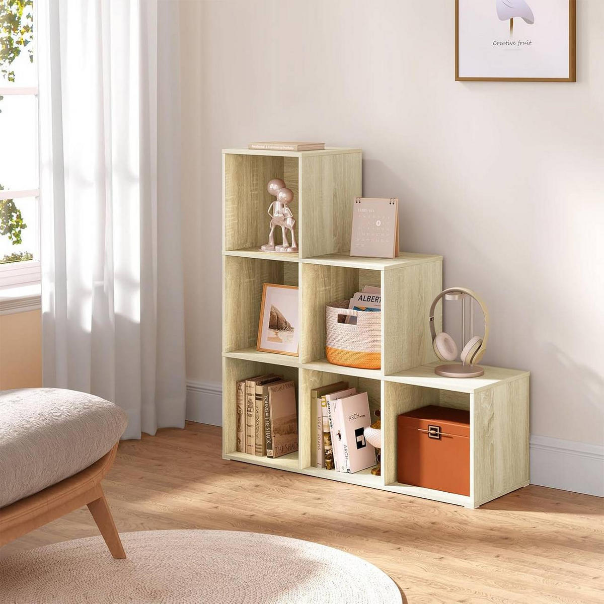 REGALE Bücherregal mit 6 Fächern, 90,5x90,5x30 cm, Helle Eiche - Eichefarben, Holzwerkstoff (90.5/90.5/30cm) - Woltu