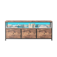 TV-LOWBOARD 137 cm - TV-Schrank mit LED-Beleuchtung und Stoffschubladen - Industrial-Stil Tigerholz-Optik und Schwarz - Braun, Holzwerkstoff (29.8/57/137cm) - DELFA